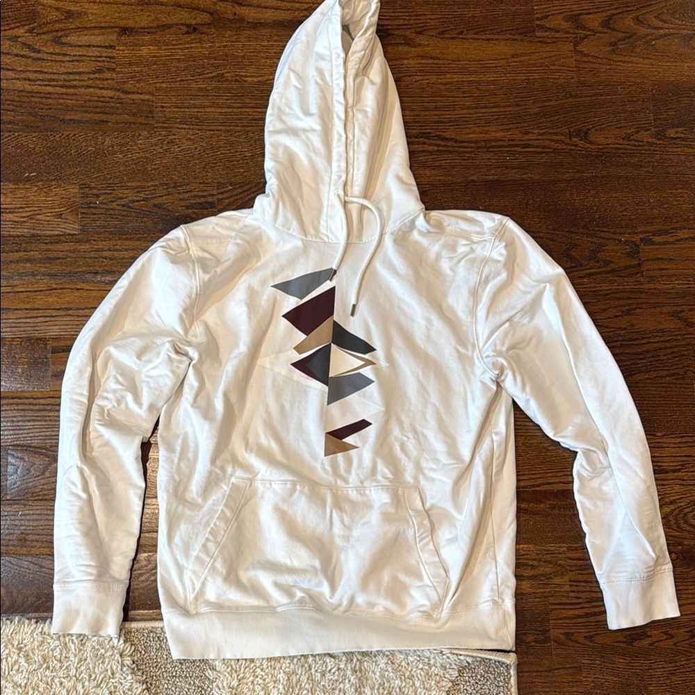 Men's White Hoodie with Geometric Pattern